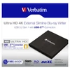 Kép 1/4 - Blu-ray író, (külső meghajtó), 4K Ultra HD, USB 3.1 GEN 1 USB-C, VERBATIM "Slimline"