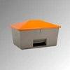 Kép 1/2 - Szóróanyag tartály 1100 l, külső méretek SZxMxM 1630x1210x1010 mm, nyílással, szürke ház, narancssárga burkolat
