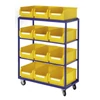 Kép 2/2 - Mellé állítható alkatrész tárolókocsi, Sz x Mé x M: 700x485x 1315 mm, 2/2 db egyenes/ferde polc, 8 db GR.2 méretű sárga doboz