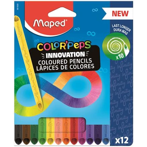 Színes ceruza készlet, háromszögletű, MAPED "Color`Peps INFINITY", 12 különböző szín