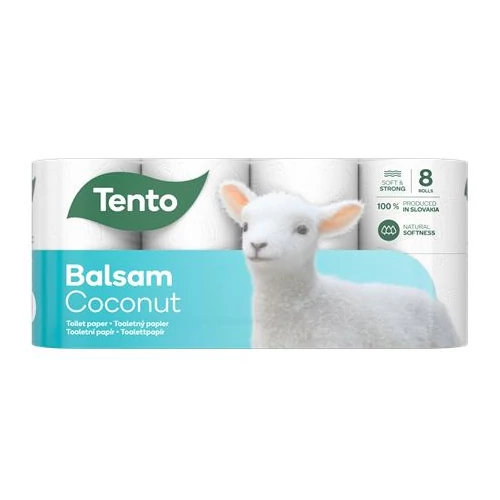 Toalettpapír, 3 rétegű, 8 tekercses, TENTO "Balsam Coconut", fehér