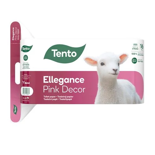 Toalettpapír, 3 rétegű, 16 tekercses, TENTO "Ellegance Pink Decor", fehér