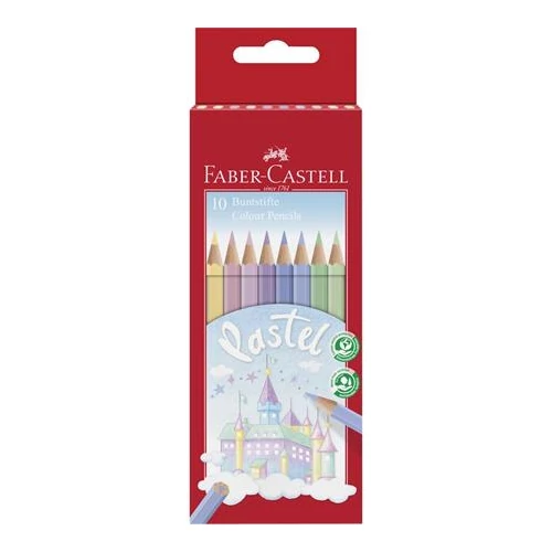 Színes ceruza készlet, hatszögletű, FABER-CASTELL, 10 különböző pasztell szín