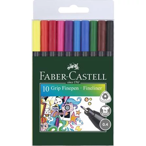 Tűfilc készlet, 0,4 mm, FABER-CASTELL "Grip", 10 különböző szín