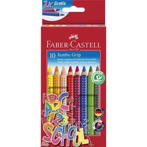 Színes ceruza készlet, háromszögeltű, vastag, FABER-CASTELL "Grip", 10 különböző szín