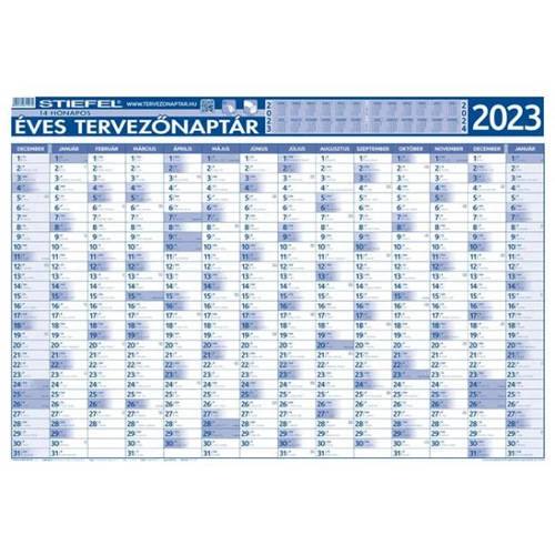 Éves tervező és projekt naptár, kétoldalas, fémléces, kék színű filctollal, 70x100 cm, 2023 évi, STIEFEL