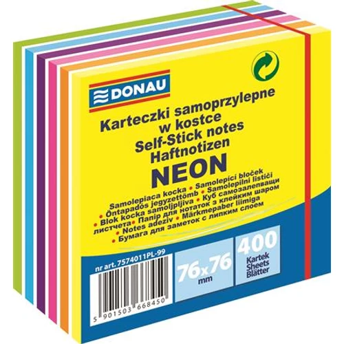 Öntapadó jegyzettömb, 76x76mm, 400 lap, DONAU, fehér és neon színek