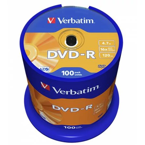 DVD-R lemez, AZO, 4,7GB, 16x, 100 db, hengeren, VERBATIM