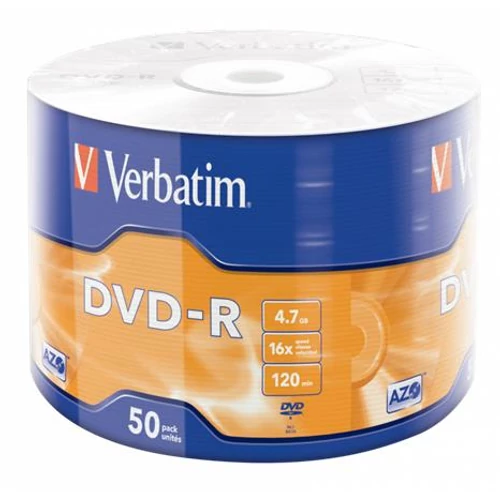 DVD-R lemez, 4,7GB, 16x, 50 db, zsugor csomagolás, VERBATIM