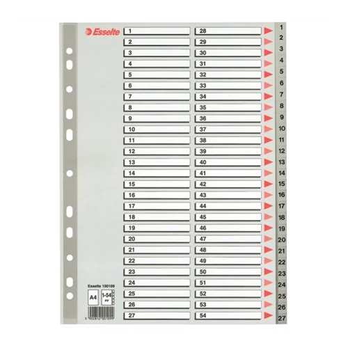 Regiszter, műanyag, A4, 1-54, ESSELTE, szürke
