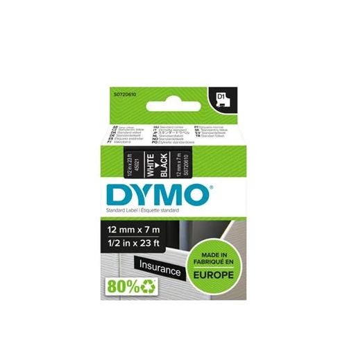Feliratozógép szalag, 12 mm x 7 m, DYMO "D1", fekete-fehér