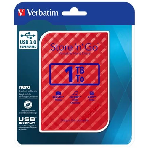 2,5" HDD (merevlemez), 1TB, USB 3.0, VERBATIM "Store n Go", piros