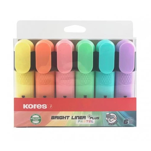 Szövegkiemelő készlet, 0,5-5 mm, KORES "Bright Liner Plus Pastel", 6 különböző szín