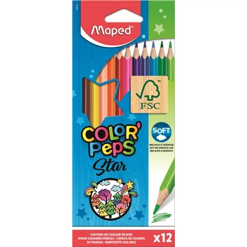 Színes ceruza készlet, háromszögletű, MAPED "Color`Peps", 12 különböző szín