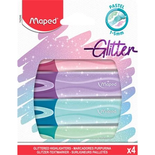 Szövegkiemelő készlet, 1-5 mm, MAPED "Glitter Fluo Peps", vegyes pasztell színek