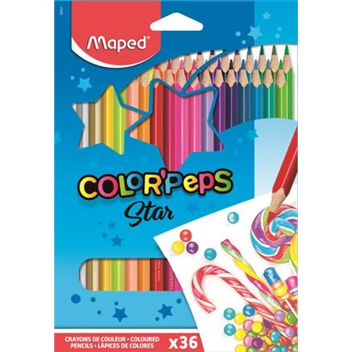 Színes ceruza készlet, háromszögletű, MAPED "Color`Peps", 36 különböző szín