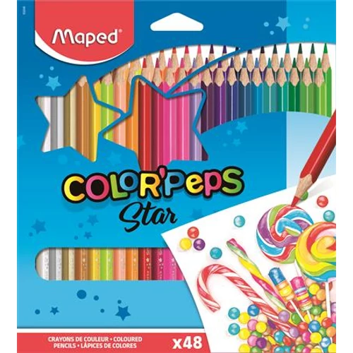 Színes ceruza készlet, háromszögletű, MAPED "Color`Peps", 48 különböző szín