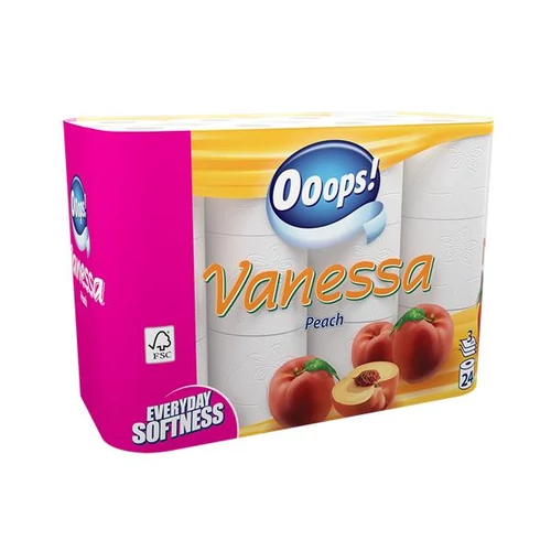 Toalettpapír, 3 rétegű, 24 tekercses, "Ooops Vanessa"