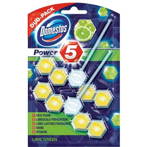 WC fertőtlenítő, 2 db-os, DOMESTOS "Power 5", lime