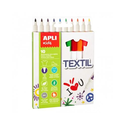 Textilmarker, 2,9 mm, APLI "Kids Textil", 10 különböző szín