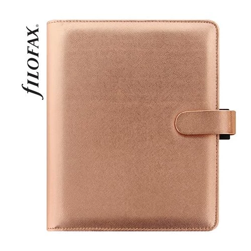 Kalendárium, gyűrűs, betétlapokkal, A5 méret, FILOFAX, "Saffiano Metallic", rózsaarany