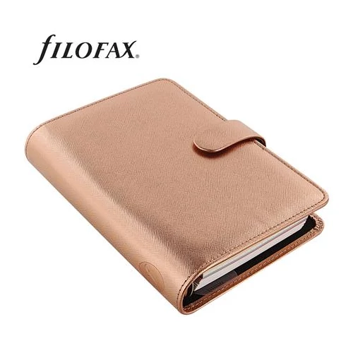 Kalendárium, gyűrűs, betétlapokkal, personal méret, FILOFAX, "Saffiano Metallic", rózsaarany