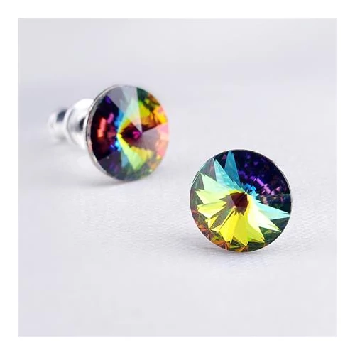 Fülbevaló, zöld színjátszós SWAROVSKI® kristállyal, csúcsos, 8mm, ART CRYSTELLA®