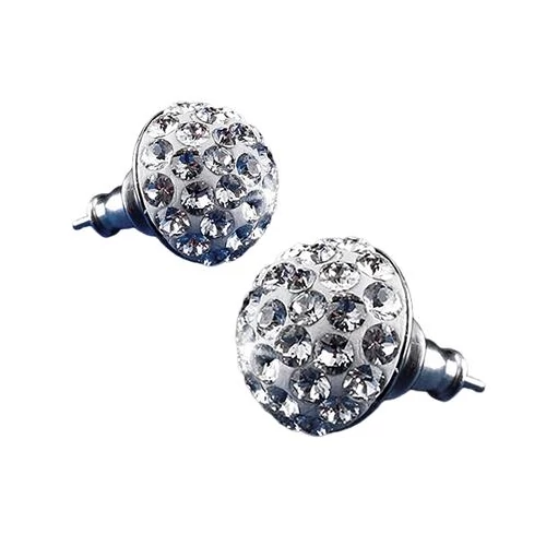 Fülbevaló, félgömb, natúr fehér SWAROVSKI® kristállyal, 10mm, ART CRYSTELLA®