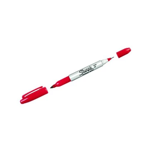 Alkoholos marker, kúpos, kétvégű, SHARPIE "Twin Tip", piros