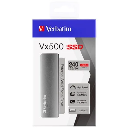 SSD (külső memória), 240 GB, USB 3.1, VERBATIM "Vx500", szürke