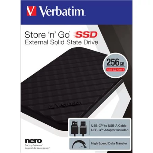 SSD (külső memória), 256GB, USB 3.2 VERBATIM "Store n Go", fekete