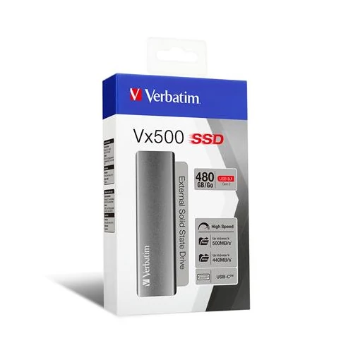 SSD (külső memória), 480 GB, USB 3.1, VERBATIM "Vx500", szürke