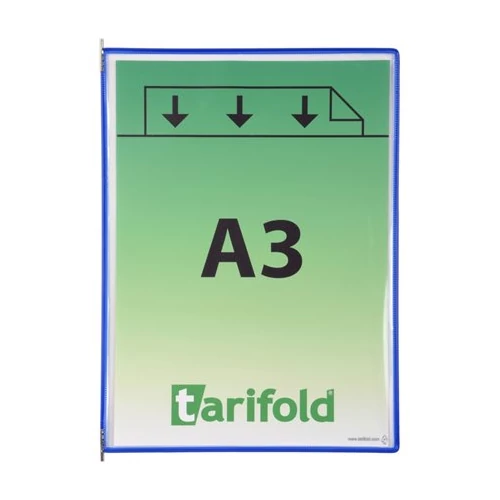 Bemutatótábla, A3, acélkeretes, álló, TARIFOLD, kék
