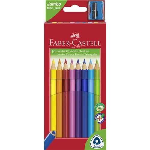 Színes ceruza készlet, háromszögletű, FABER-CASTELL "Jumbo", 10 különböző szín