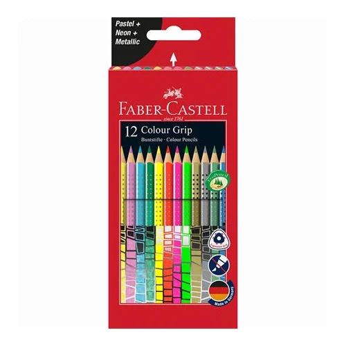 Színes ceruza készlet, háromszögletű, FABER-CASTELL "Colour Grip", 12 különböző szín