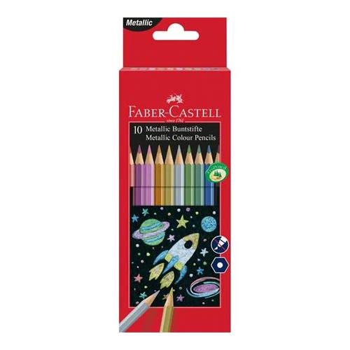 Színes ceruza készlet, hatszögletű, FABER-CASTELL, 10 különböző metál szín