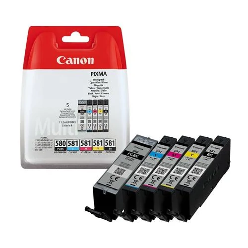 PGI580/CLI581 Tintapatron multipack Pixma TS7550, 8150, 9150 nyomtatókhoz, CANON, pgb+b+c+m+y, 18,5ml+4*8,3ml