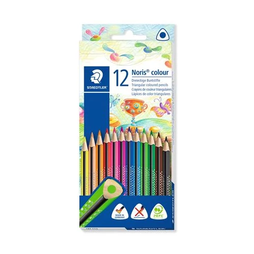 Színes ceruza készlet, háromszögletű, STAEDTLER "Noris Colour 187", 12 különböző szín