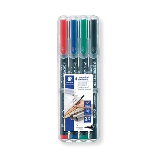 Alkoholos marker készlet, OHP, 0,4 mm, STAEDTLER "Lumocolor 313", 4 különböző szín