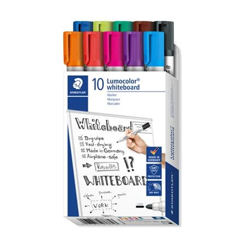 Táblamarker készlet, 2 mm, kúpos, STAEDTLER "Lumocolor 351", 10 különböző szín