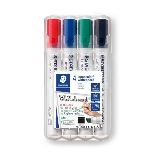 Táblamarker készlet, 2-5 mm, vágott, STAEDTLER "Lumocolor 351 B", 4 különböző szín