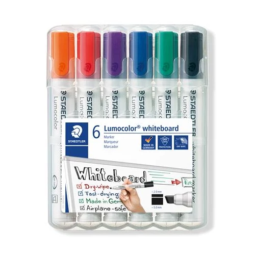 Táblamarker készlet, 2-5 mm, vágott, STAEDTLER "Lumocolor 351 B", 6 különböző szín