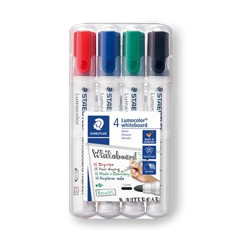 Táblamarker készlet, 2 mm, kúpos, STAEDTLER "Lumocolor 351", 4 különböző szín