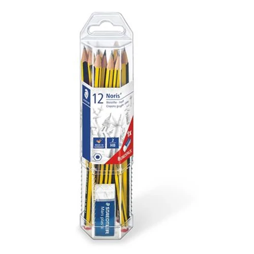 Grafitceruza készlet, ajándék radírral, HB, hatszögletű, STAEDTLER "Noris 120"