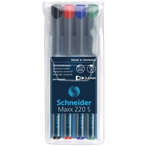 Alkoholos marker készlet, OHP, 0,4 mm, SCHNEIDER "Maxx 220 S", 4 különböző szín