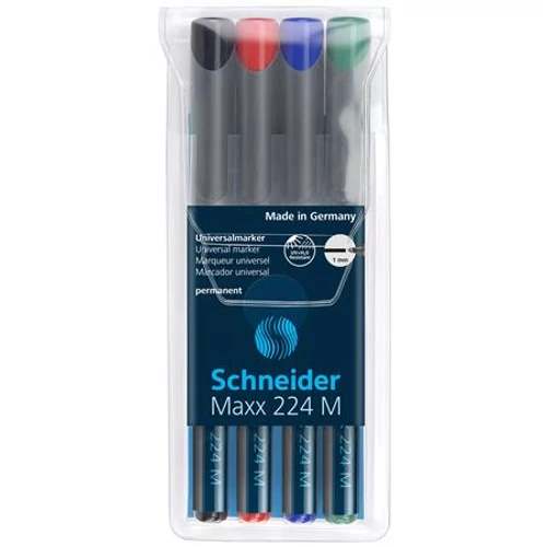 Alkoholos marker készlet, OHP, 1 mm, SCHNEIDER "Maxx 224 M", 4 különböző szín