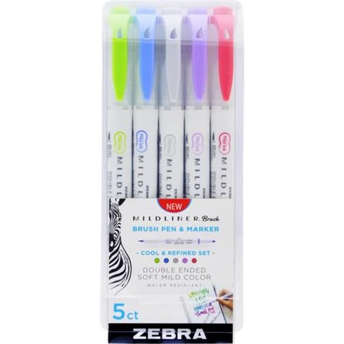 Ecsetirón készlet, kétvégű  ZEBRA "Mildliner Cool & Refined", 5 szín