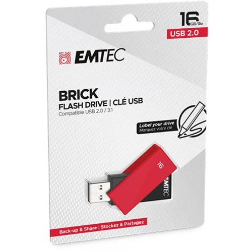 Pendrive, 16GB, USB 2.0, EMTEC "C350 Brick", piros