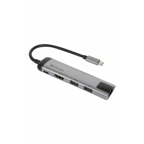 USB elosztó-HUB, USB-C/USB 3.0/HDMI/Ethernet, VERBATIM