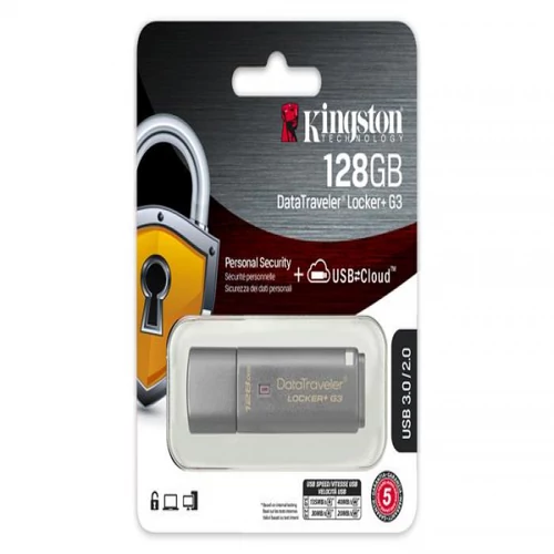 Pendrive, 128 GB, USB 3.0, jelszavas védelem, KINGSTON " DataTraveler Locker+ G3", ezüst